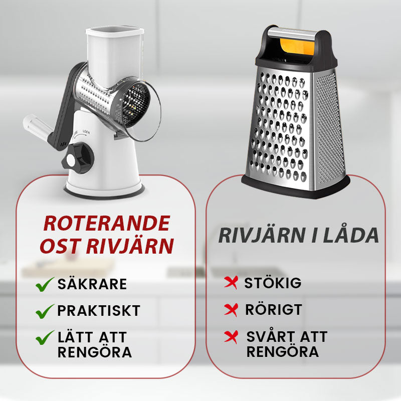 Roterande 3-i-1 rivjärn – perfekt för ost och grönsaker