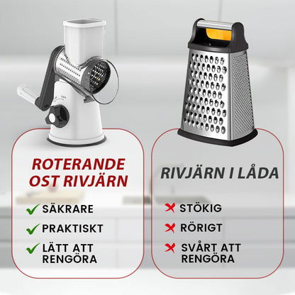 Roterande 3-i-1 rivjärn – perfekt för ost och grönsaker