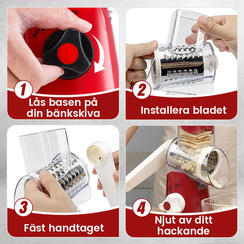 Roterande 3-i-1 rivjärn – perfekt för ost och grönsaker