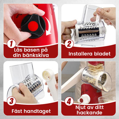 Roterande 3-i-1 rivjärn – perfekt för ost och grönsaker