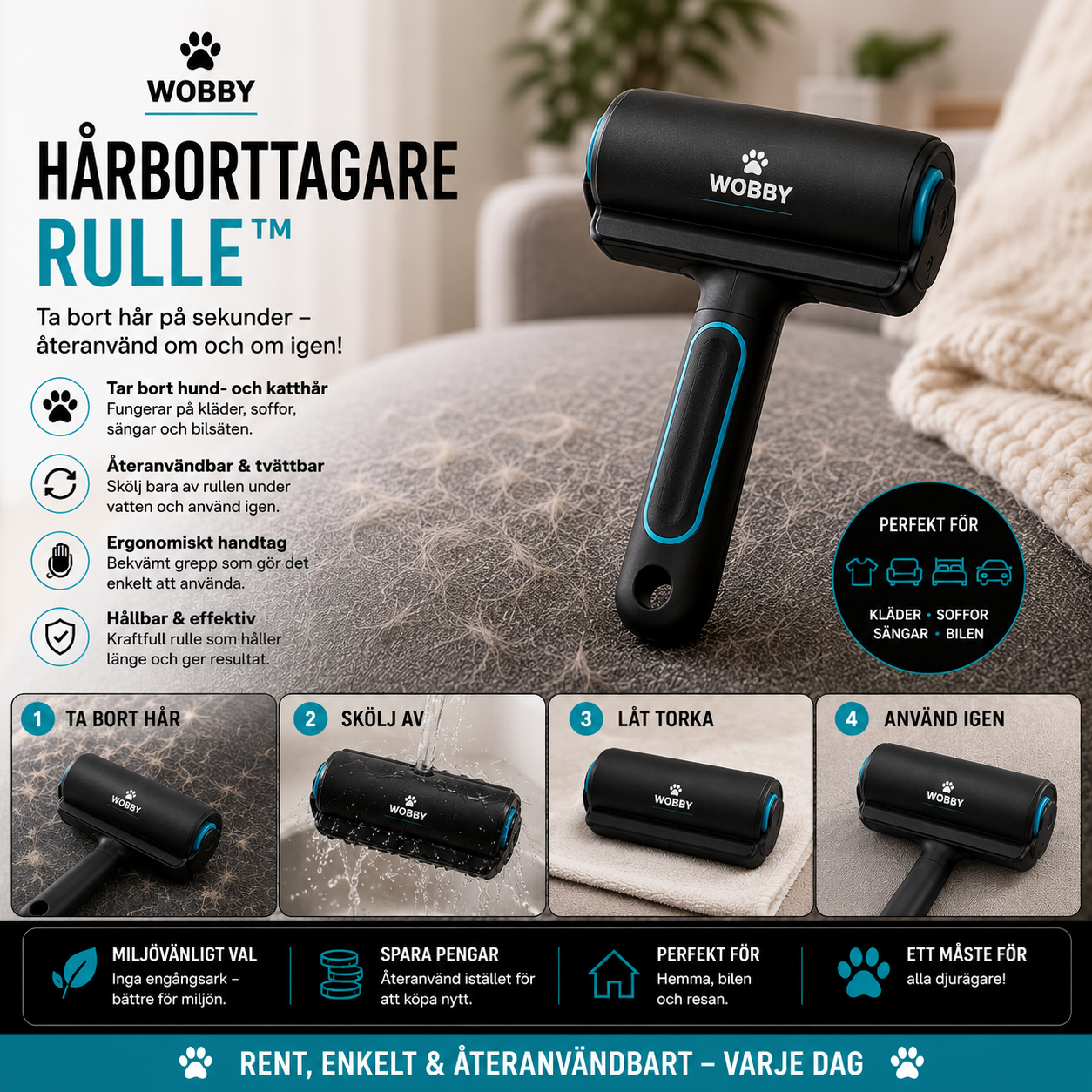 BearRoll™ – Tvättbar Hårborttagare för Kläder & Möbler
