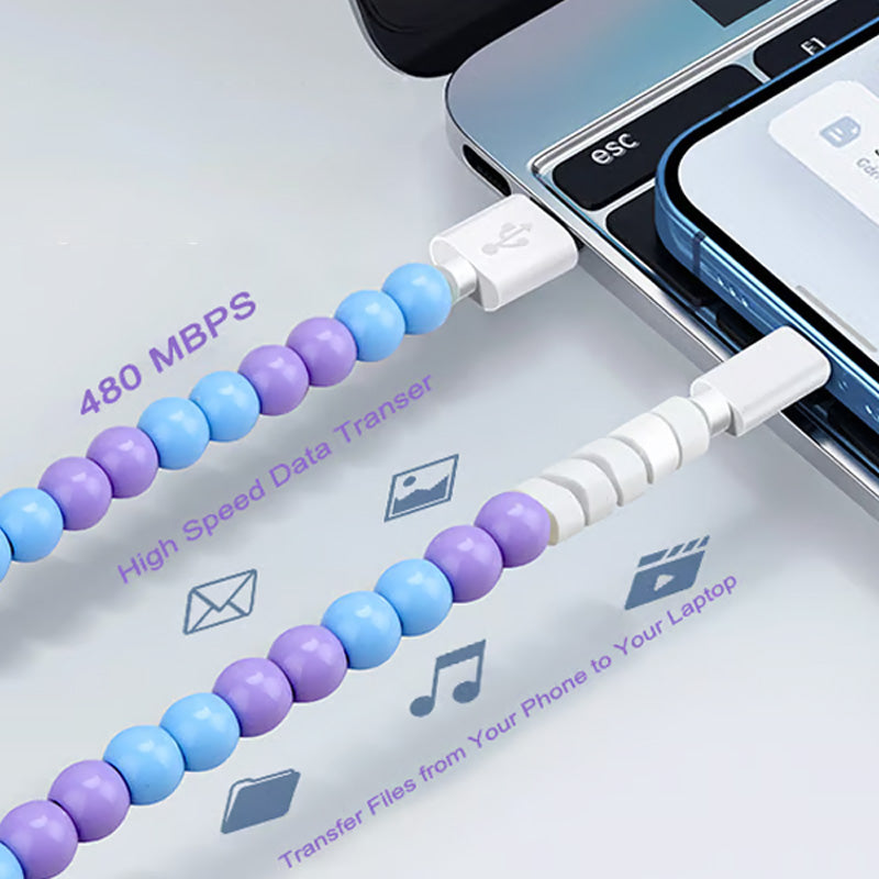 🔥Nya heta produkter🔥2-In-1 USB till typ-C ＆ Belysning Pärlbeströdd laddningsslad🌈